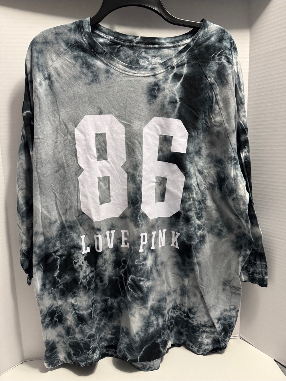 PINK Victoria's Secret Black & Gray Tie-Dye '86' Long Sleeve Woman’s Top